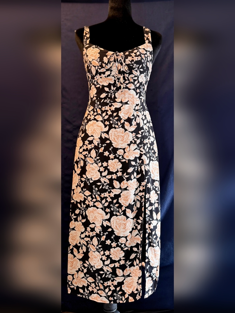 Floral Tie-Front Black & Cream Sundress Sz XSP